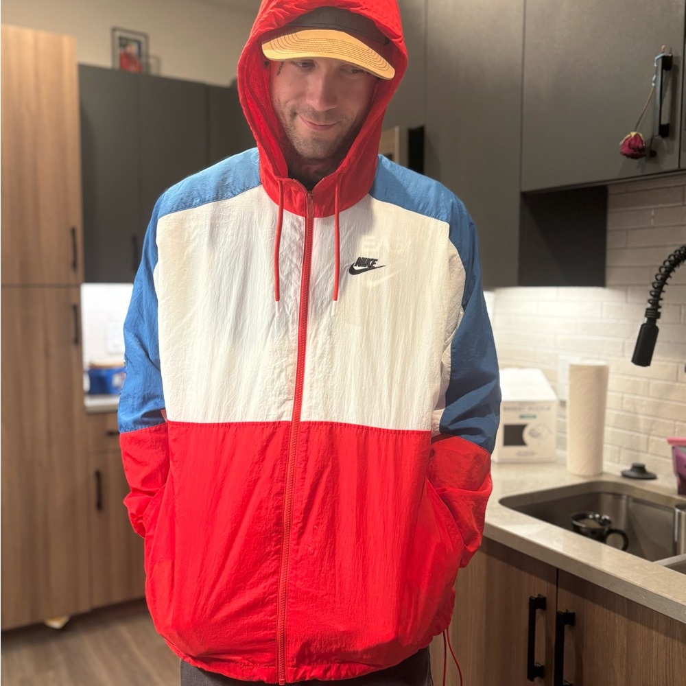 Nike Red and White Windbreaker Jacket